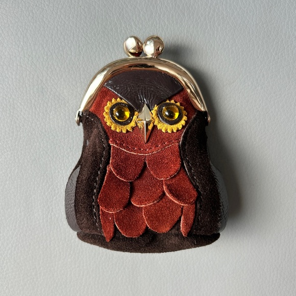 *RARE* Kate Spade Sherwood Owl Coin Purse Suede Leather Brown - Picture 1 of 9